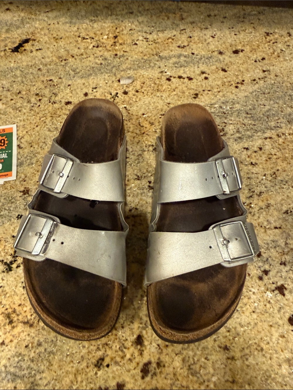 Women's  Silver Birkenstock Double-Buckle Slide Sandals